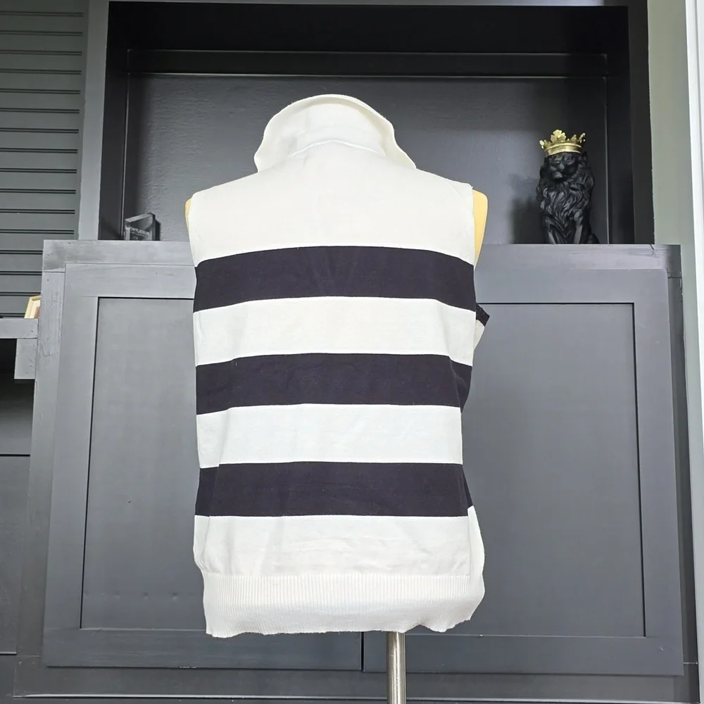 Striped Black and White Collared Sweater Vest Top - Picture 5 of 6